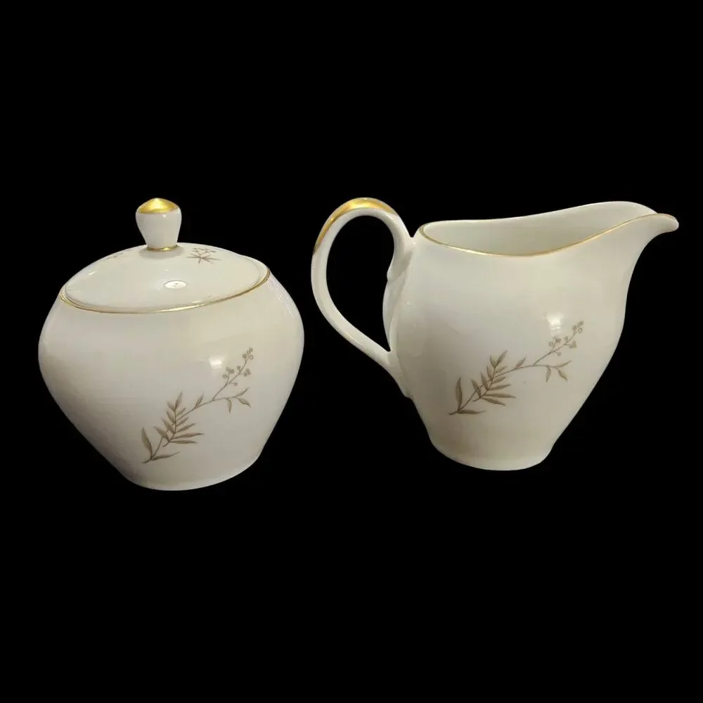 Johann Haviland Bavaria Creamer & Lidded Sugar Bowl Gold Trim Floral Porcelain